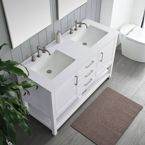 Breakwater Bay Paulene 30.12'' Double Bathroom Vanity with Marble Top